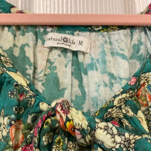 Natural Life Sienna Green Floral Cotton Dress Size Medium - Picture 2 of 5